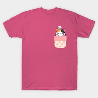 Sleepy Kitten in Polka Dot Pocket T-Shirt